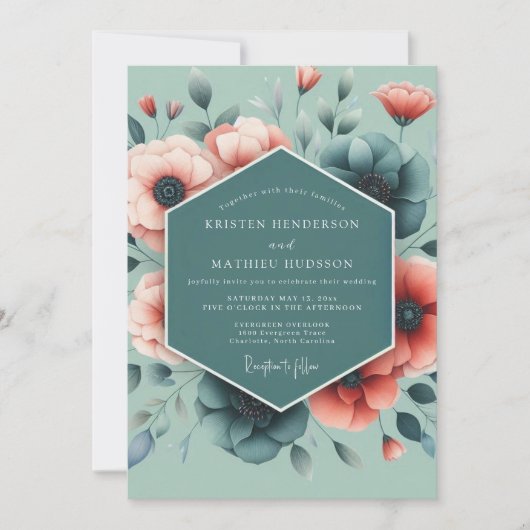 Pistachio Bold Botanical Wedding Kaart (Voorkant)