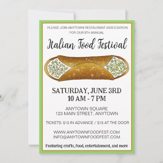 Pistachio Cannoli - Italiaans bakkerijvoedselfesti Kaart (Voorkant)