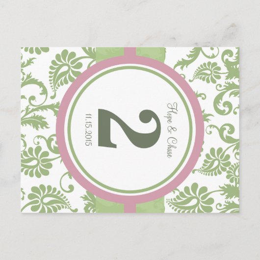 Pistachio Clover en Roos Petal White Table Number Briefkaart (Achterkant)