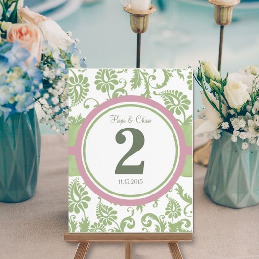 Pistachio Clover en Roos Petal White Table Number Briefkaart