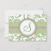 Pistachio Clover Pink Lavender Damask Wedding RSVP (Voorkant)