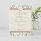 Pistachio Clover Roos Petal Damask Wedding Invite Kaart (Staand voorkant)
