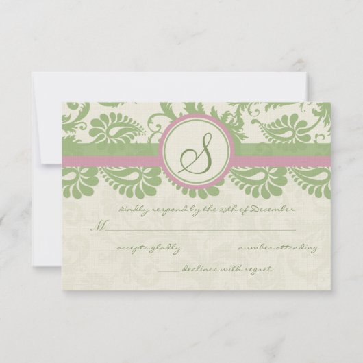 Pistachio Clover Roos Petal Damask Wedding RSVP (Achterkant)