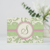 Pistachio Clover Roos Petal Damask Wedding RSVP (Staand voorkant)