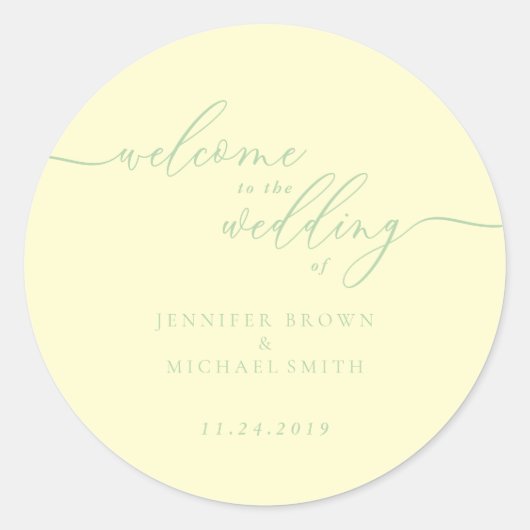 Pistachio & Cream Signature Welcome to Wedding Ronde Sticker (Voorkant)
