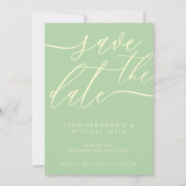 Pistachio & Cream Wedding Custom Photo Calligraphy Save The Date