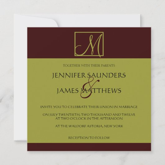 Pistachio & Espresso Monogram Weddenschap Kaart (Voorkant)