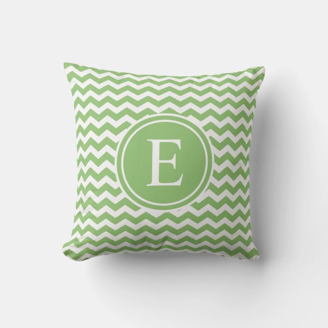 Pistachio Green Chevron Monogram Sierkussennen Kussen (Voorkant)