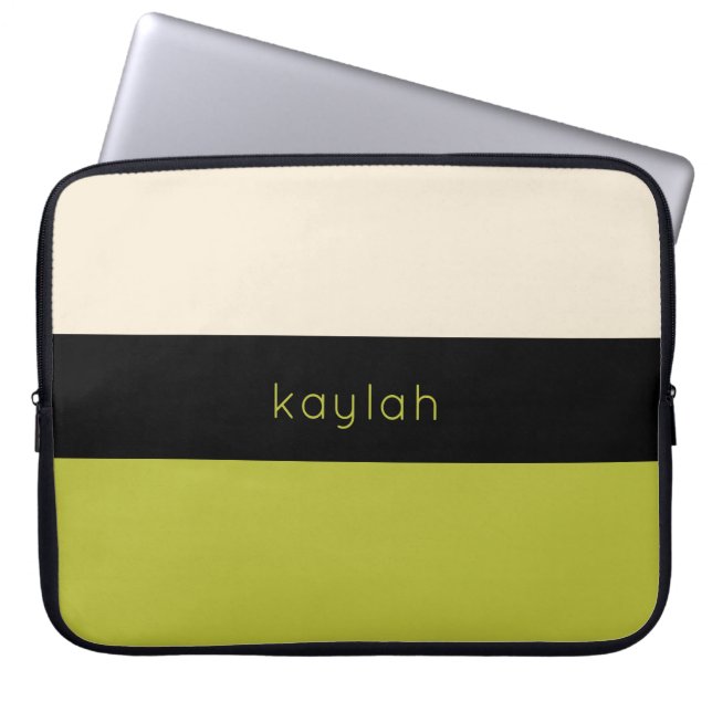 Pistachio Green Color Block Pattern met naam Laptop Sleeve (Voorkant)