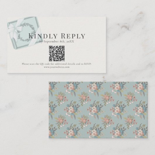 Pistachio Green Gift Box QR code RSVP Informatiekaartje (Voorkant / Achterkant)