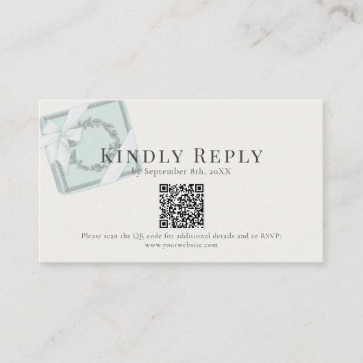 Pistachio Green Gift Box QR code RSVP Informatiekaartje (Voorkant)