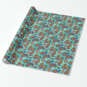 Pistachio Green Oranje Paisley Pattern Cadeaupapier (Uitgerold)
