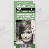 Pistachio Green VIP Foto Ticket Birthday Party Kaart (Voorkant / Achterkant)