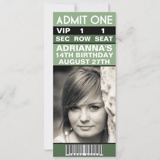 Pistachio Green VIP Foto Ticket Birthday Party Kaart (Voorkant)