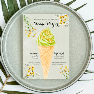 Pistachio IceCream Social Bridal Showuitnodiging Kaart