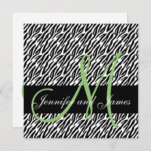 Pistachio Monogram Zebra Print Wedding Invitation Kaart (Voorkant / Achterkant)