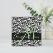 Pistachio Monogram Zebra Print Wedding Invitation Kaart (Staand voorkant)