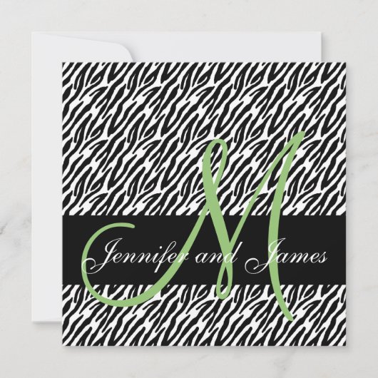 Pistachio Monogram Zebra Print Wedding Invitation Kaart (Voorkant)