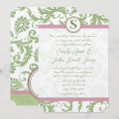 Pistachio Pink Lavender Damask Wedding Invite Kaart (Voorkant / Achterkant)