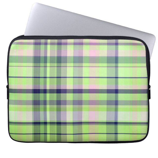 Pistachio Pink Navy Wht Preppy Madras Laptop Sleeve (Voorkant)
