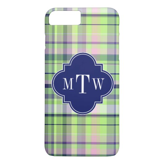 Pistachio Pink Navy Wht Preppy Madras Monogram Case-Mate iPhone Case (Achterkant)
