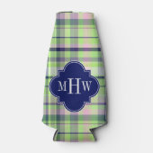 Pistachio Pink Navy Wht Preppy Madras Monogram Flesjeskoeler (Voorkant)