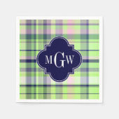 Pistachio Pink Navy Wht Preppy Madras Monogram Servet (Voorkant)