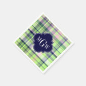 Pistachio Pink Navy Wht Preppy Madras Monogram Servet (Hoek)