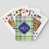 Pistachio Pink Navy Wht Preppy Madras Monogram Speelkaarten (Achterkant)