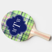 Pistachio Pink Navy Wht Preppy Madras Monogram Tafeltennisbatje (Zijkant)