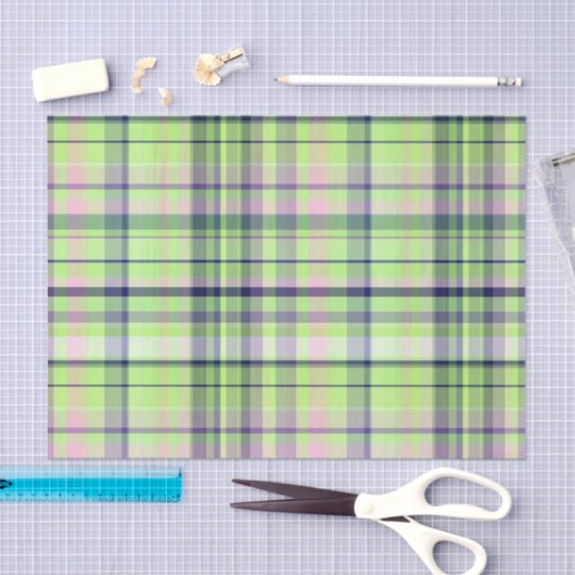 Pistachio Pink Navy Wht Preppy Madras Tissuepapier (Craft)