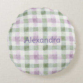 Pistachio Plaid Stripes Lavender Faux Glitter   Rond Kussen