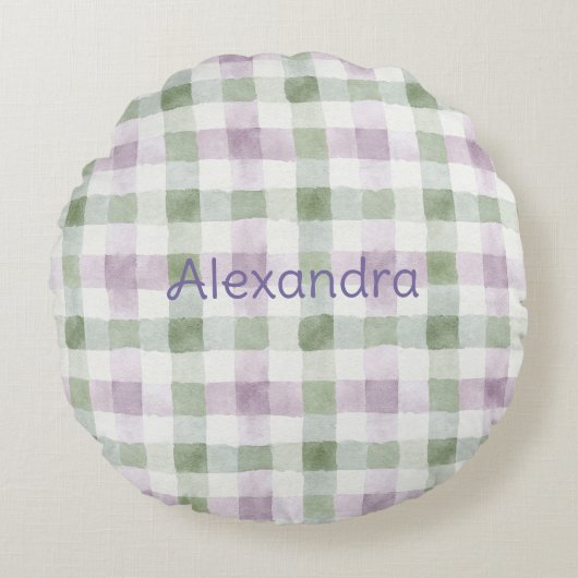 Pistachio Plaid Stripes Lavender Faux Glitter   Rond Kussen (Voorkant)