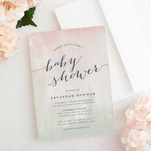 Pistachio Waterverf Pastel Baby shower Kaart