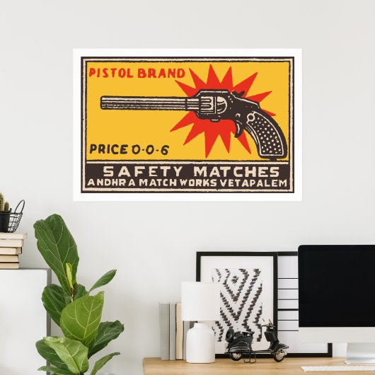 PISTOL BRAND (Indische  matchbox cover) Poster (Thuiskantoor)