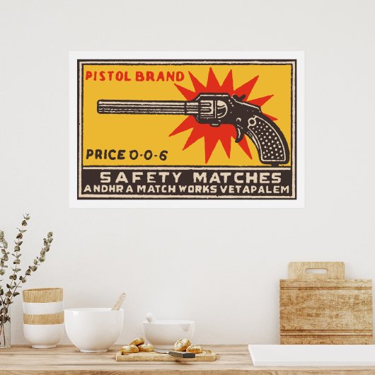 PISTOL BRAND (Indische  matchbox cover) Poster (Keuken)