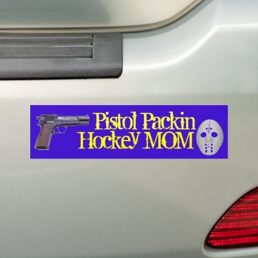 Pistol Packin Hockey Mam! Bumpersticker (Op auto)