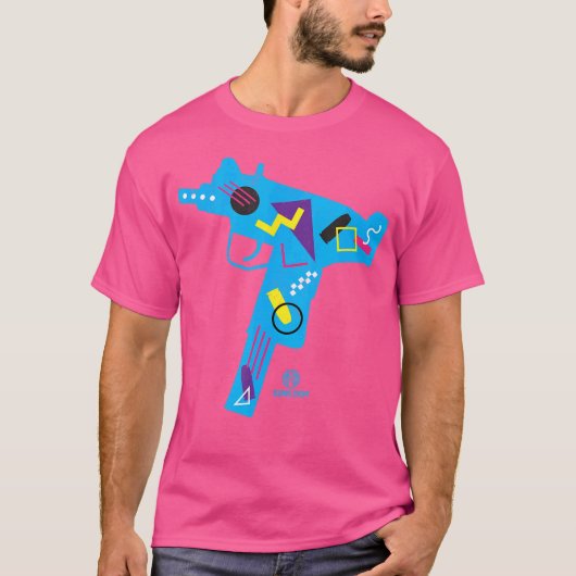 Pistolen dot com uzi 80's retrowave t-shirt (Voorkant)
