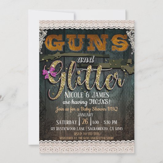 PISTOLEN EN GLITTER Houten Kant Rustiek Baby showe Kaart (Voorkant)