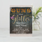 PISTOLEN EN GLITTER Houten Kant Rustiek Vrijgezell Kaart (Staand voorkant)