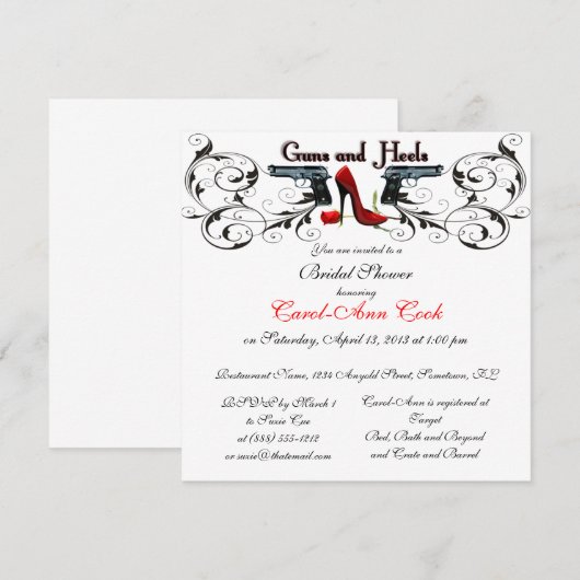 Pistolen en Heels Aangepaste Bridal Shower Invitat Kaart (Voorkant / Achterkant)