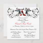 Pistolen en Heels Aangepaste Bridal Shower Invitat Kaart (Voorkant)