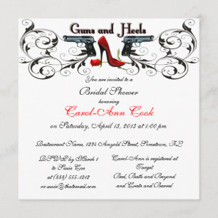 Pistolen en Heels Aangepaste Bridal Shower Invitat Kaart