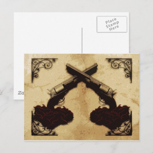 Pistolen en Rozen Briefkaart (Voorkant / Achterkant)