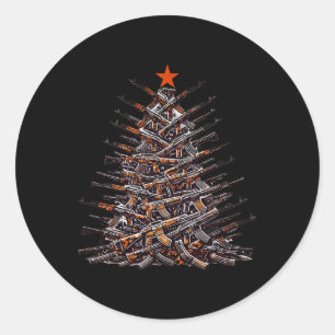 Pistolen Kerstboom Grappig Kerstcadeau 2024 Cadeau Ronde Sticker