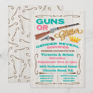 Pistolen of Glitter Gender onthullen Baby shower Kaart