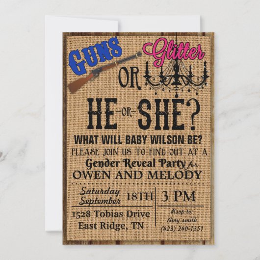 Pistolen of Glitter Gender Reopenbaart Uitnodiging (Voorkant)