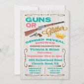 Pistolen of Glitter Gender Reveal Baby shower Kaart (Voorkant)