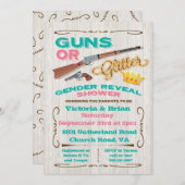 Pistolen of Glitter Gender Reveal Baby shower Kaart (Voorkant / Achterkant)