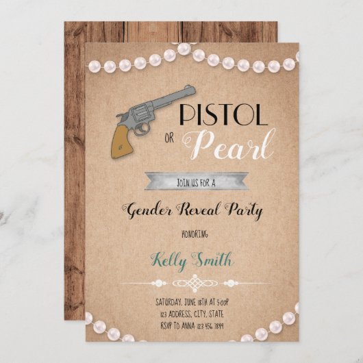 Pistolen of parel geslacht onthullen uitnodiging (Voorkant / Achterkant)